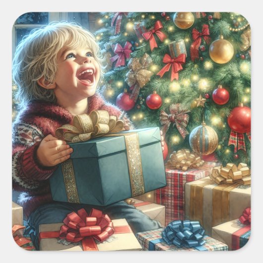 Vintage kerstavond vreugde vierkante sticker (Voorkant)