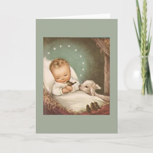 Vintage kerstBaby met lamp Feestdagen Kaart (Voorkant)