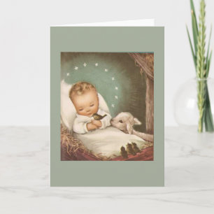 Vintage kerstBaby met lamp Feestdagen Kaart