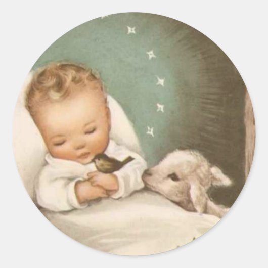 Vintage kerstBaby met lamp Ronde Sticker (Voorkant)