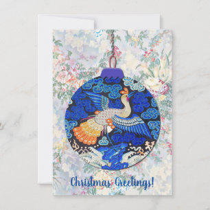 Vintage Kerstbal Pauw Plat Kaartje Bedankkaart