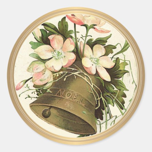 Vintage kerstbal (roze Floral) metaalgoud Ronde Sticker (Voorkant)