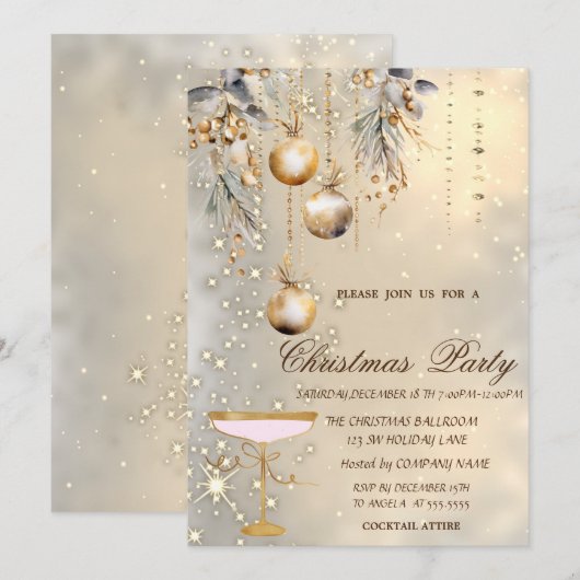 Vintage Kerstballen Goud Glas Party Kaart (Voorkant / Achterkant)