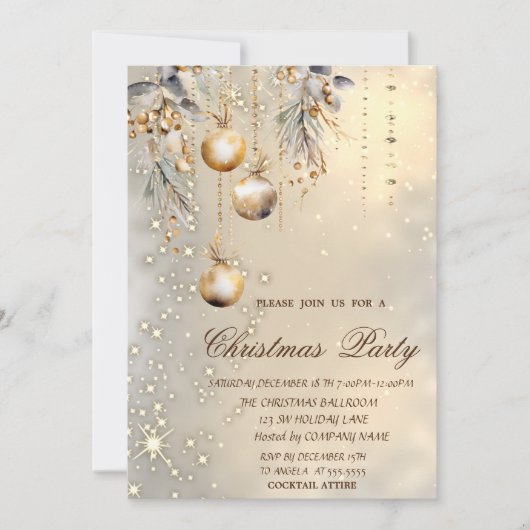 Vintage Kerstballen Goud Kerstfeest Kaart (Voorkant)