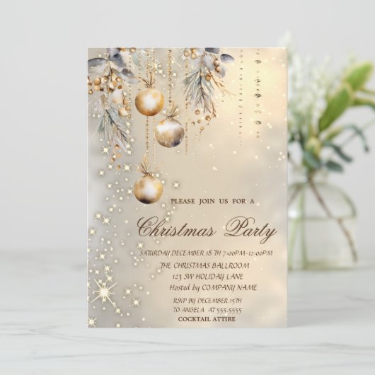 Vintage Kerstballen Goud Kerstfeest Kaart (Staand voorkant)