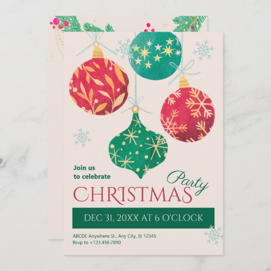 Vintage kerstballen kaart (Voorkant / Achterkant)