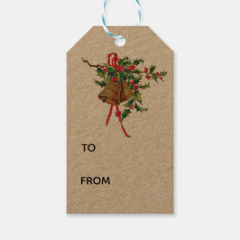 Vintage kerstballetjes met Holly Cadeaulabel