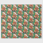 Vintage-kerstBeer met kerstman Cadeaupapier (Vlak)