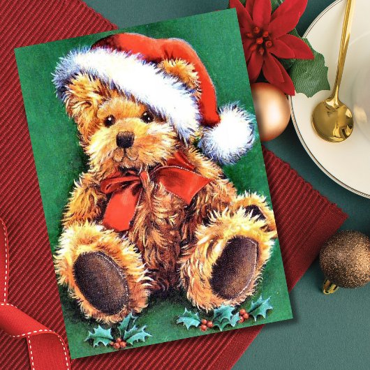 Vintage-kerstBeer met kerstman Feestdagenkaart