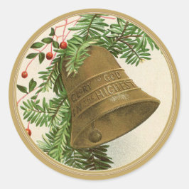 Vintage Kerstbel (Evergreen) Goud Ronde Sticker
