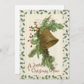 Vintage Kerstbel Evergreen Joyful Holly Feestdagenkaart (Voorkant / Achterkant)