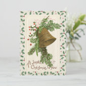 Vintage Kerstbel Evergreen Joyful Holly Feestdagenkaart (Staand voorkant)