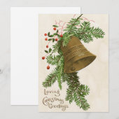Vintage Kerstbel Evergreen Liefdevolle Groeten Feestdagenkaart (Voorkant / Achterkant)