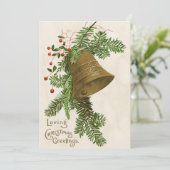 Vintage Kerstbel Evergreen Liefdevolle Groeten Feestdagenkaart (Staand voorkant)