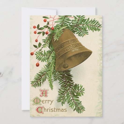 Vintage Kerstbel (Evergreen) Platte Kaart (Voorkant)