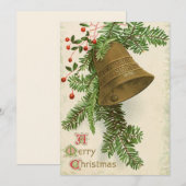 Vintage Kerstbel (Evergreen) Platte Kaart (Voorkant / Achterkant)