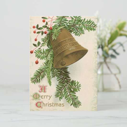 Vintage Kerstbel (Evergreen) Platte Kaart (Staand voorkant)