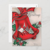 Vintage kerstbel Holly Church briefkaart (Voorkant / Achterkant)