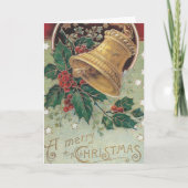 Vintage kerstbel met Holly Feestdagen Kaart (Voorkant)