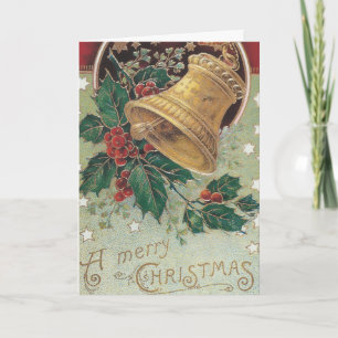 Vintage kerstbel met Holly Feestdagen Kaart