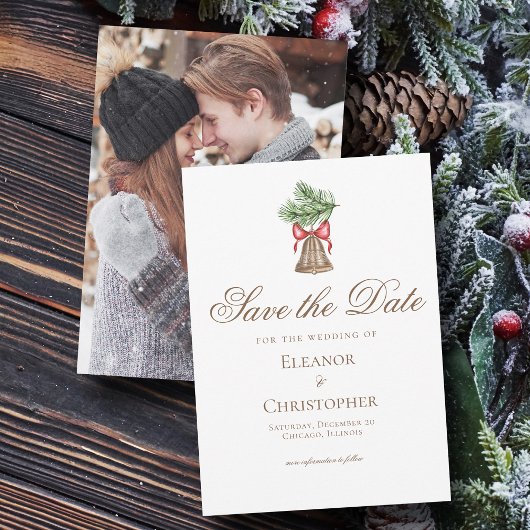 Vintage kerstbel vakantiefoto save the date