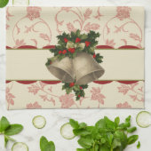 Vintage kerstbellen en Holly keukenhanddoek (Gevouwen)
