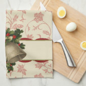 Vintage kerstbellen en Holly keukenhanddoek (Quarter Fold)