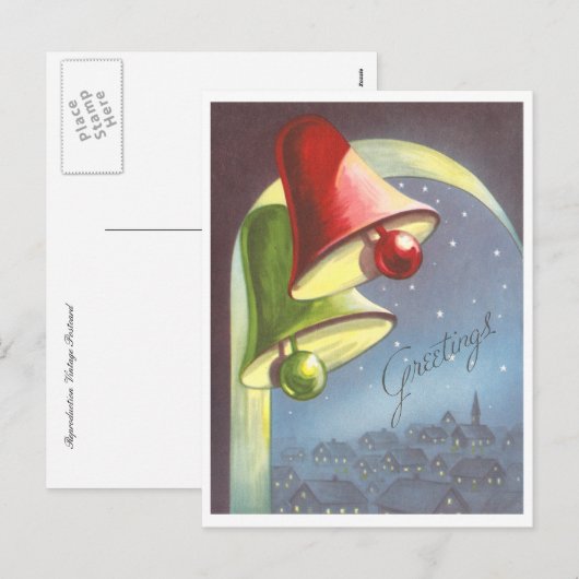 Vintage-kerstbellen Feestdagenkaart (Voorkant / Achterkant)