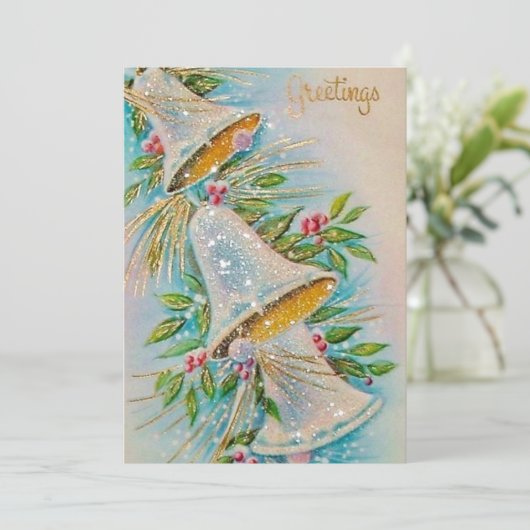 Vintage-kerstbellen Feestdagenkaart (Staand voorkant)