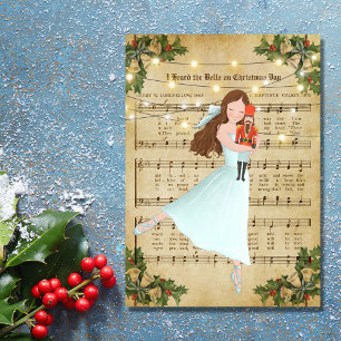 Vintage kerstblad Music en Ballerina Feestdagen Kaart