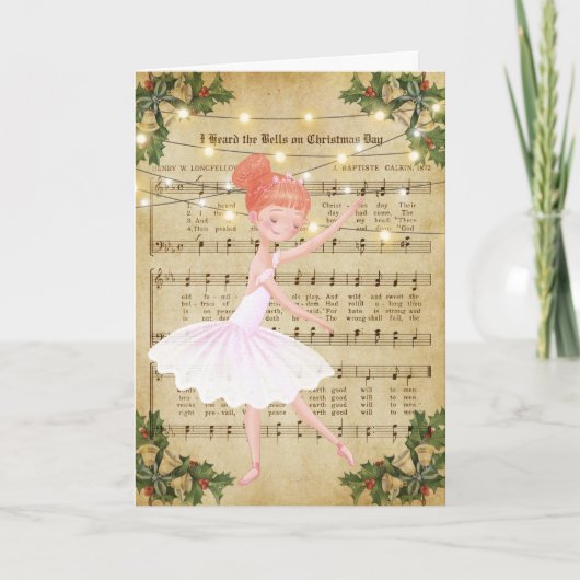 Vintage kerstblad Music en Ballerina Feestdagen Kaart (Voorkant)