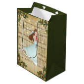 Vintage kerstblad Music en Ballerina Medium Cadeauzakje (Voorkant Gekanteld)