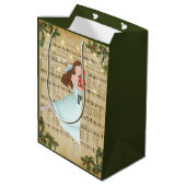 Vintage kerstblad Music en Ballerina Medium Cadeauzakje (Achterkant Gekanteld)