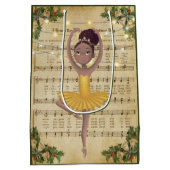 Vintage kerstblad Music en Ballerina Medium Cadeauzakje (Achterkant)