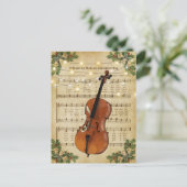Vintage kerstblad Music en Cello Briefkaart (Staand voorkant)