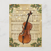 Vintage kerstblad Music en Cello Briefkaart (Voorkant)