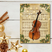 Vintage kerstblad Music en Cello Briefkaart