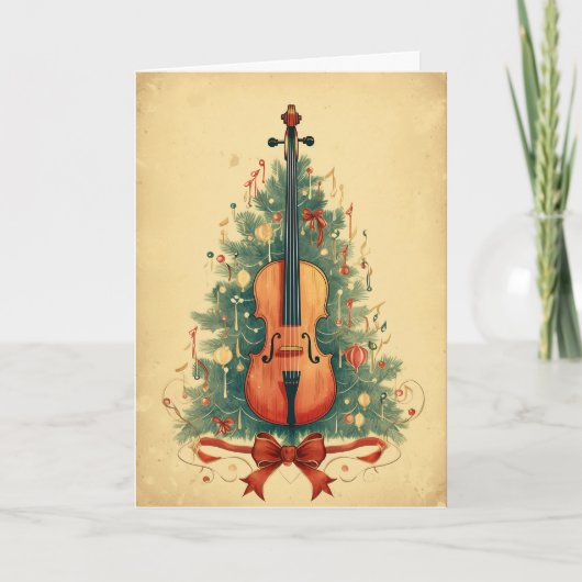 Vintage kerstblad Music en Cello Feestdagen Kaart (Voorkant)