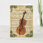 Vintage kerstblad Music en Cello Feestdagen Kaart (Voorkant)