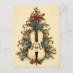Vintage kerstblad Music en Cello Feestdagenkaart