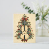 Vintage kerstblad Music en Cello Feestdagenkaart (Staand voorkant)