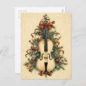 Vintage kerstblad Music en Cello Feestdagenkaart (Voorkant / Achterkant)