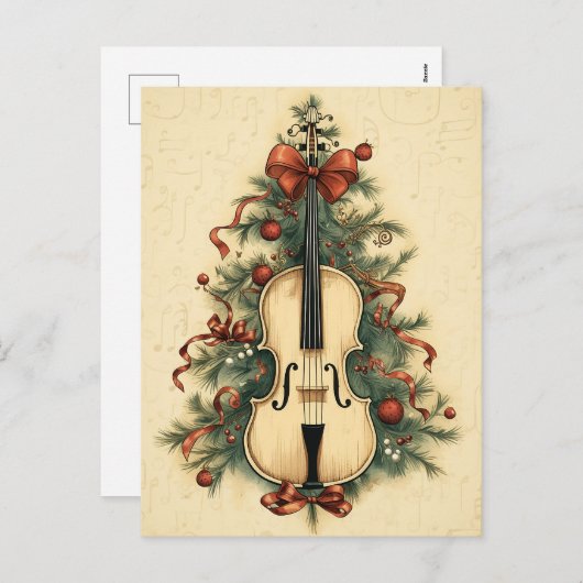 Vintage kerstblad Music en Cello Feestdagenkaart (Voorkant / Achterkant)