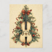 Vintage kerstblad Music en Cello Feestdagenkaart (Voorkant)