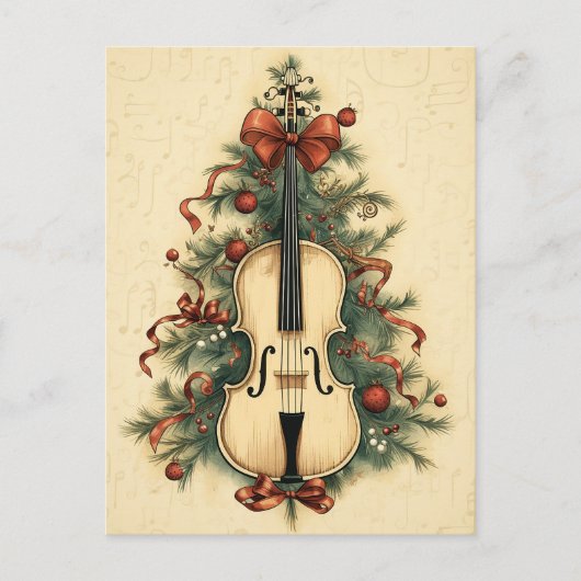 Vintage kerstblad Music en Cello Feestdagenkaart (Voorkant)