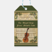 Vintage kerstblad Music en Cello Holiday Cadeaulabel (Achterkant)