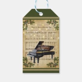 Vintage kerstblad Music en Grand Piano Cadeaulabel