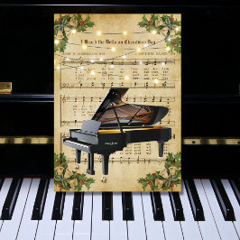 Vintage kerstblad Music en Grand Piano Feestdagen Kaart