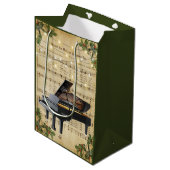 Vintage kerstblad Music en Grand Piano Medium Cadeauzakje (Voorkant Gekanteld)