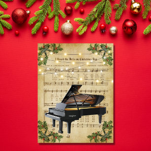 Vintage kerstblad Music en Piano Briefkaart